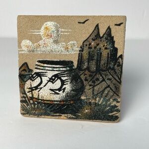 Vintage Navajo Native  American Sand Painting Small 4”x4.5” Sand Art Folk Native